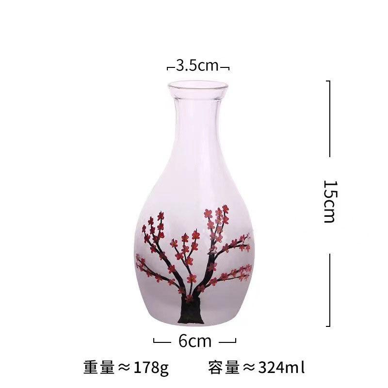 Japanese Retro Sake Set Hand Painted Plum Blossom Glass Sake Bottle Cups Warmer