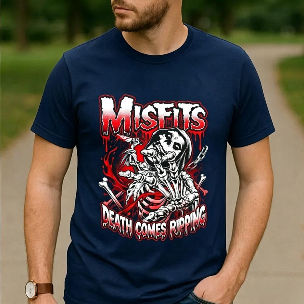 Vintage Misfits Rock Band Tee Static Age Album Last Caress Famous Monsters Print Unisex Punk Rocker Casual Short Sleeve T Shirt