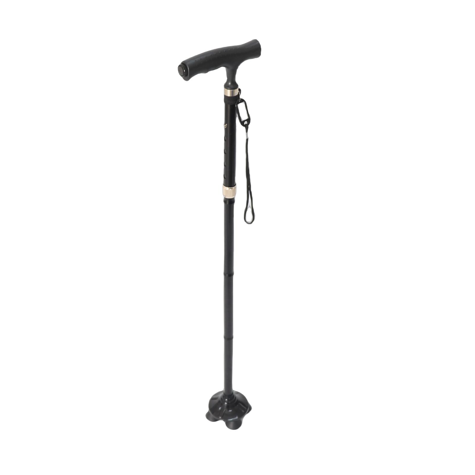 Adjustable Folding Cane Aluminium Alloy Antislip Walking Stick with Lamp for Old Man