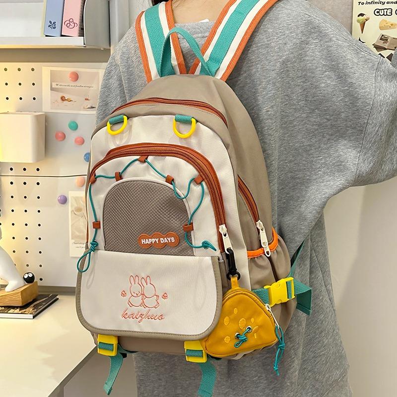 School bag new contrasting colors cute backpack female new student large capacity casual backpack light travel double backpack
