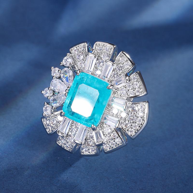 Jewelry Copper Bottom Gold-Plated Simulation Color Treasure Heart-Shaped Heavy Industry Inlaid Diamond Ring Women 10 * 12