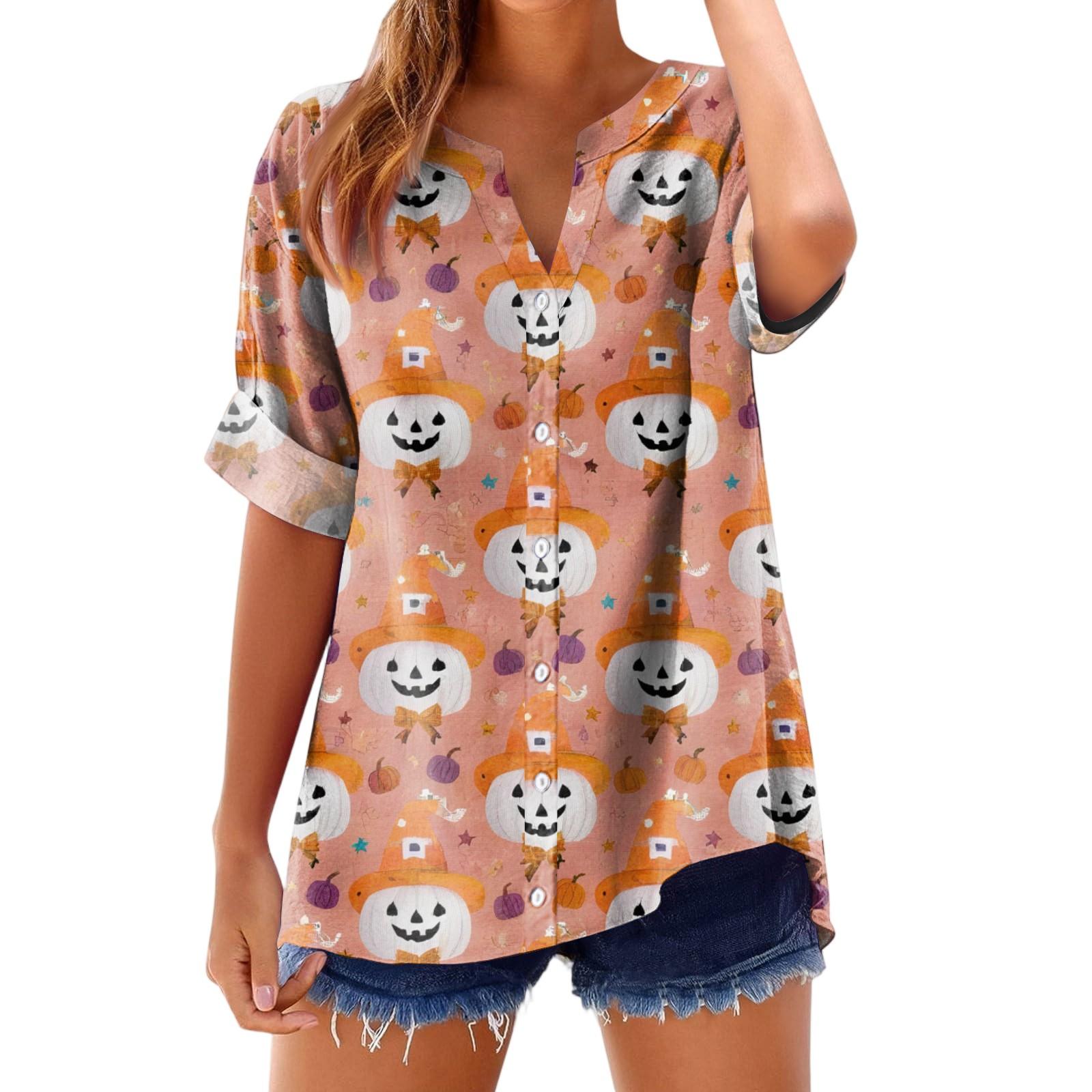 

Женская модная, повседневная, удобная, свободного кроя футболка с принтом на Хэллоуин S