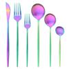 6Pcs/Set Colorful Dinnerware Cutlery Set Matte Knife Dessert Fork Spoons Flatware Silverware Stainless Steel Party Tableware Set