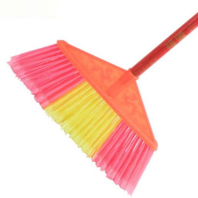 Hard-Bristle Plastic Broom with Wooden Handle Large 42cm Bristle Width