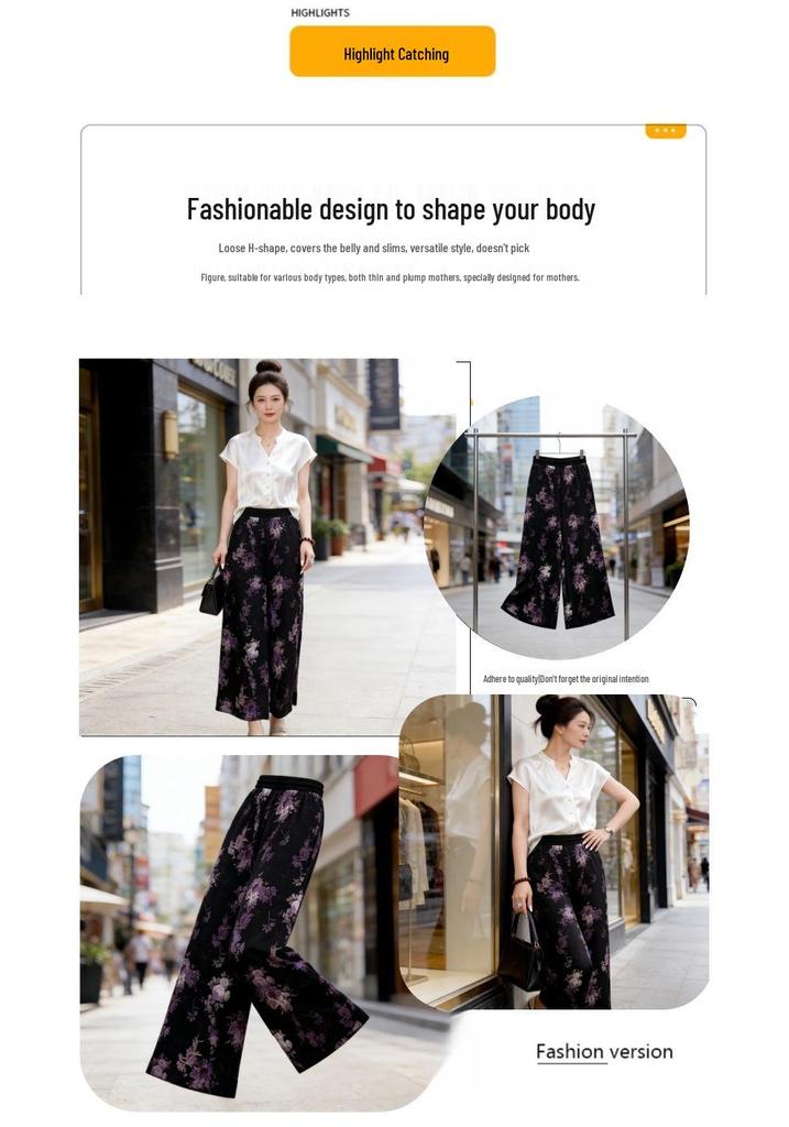 Women's Summer Wide-Leg Nine-Point Drape Pants - Loose, Slimming Straight-Leg Casual Culottes