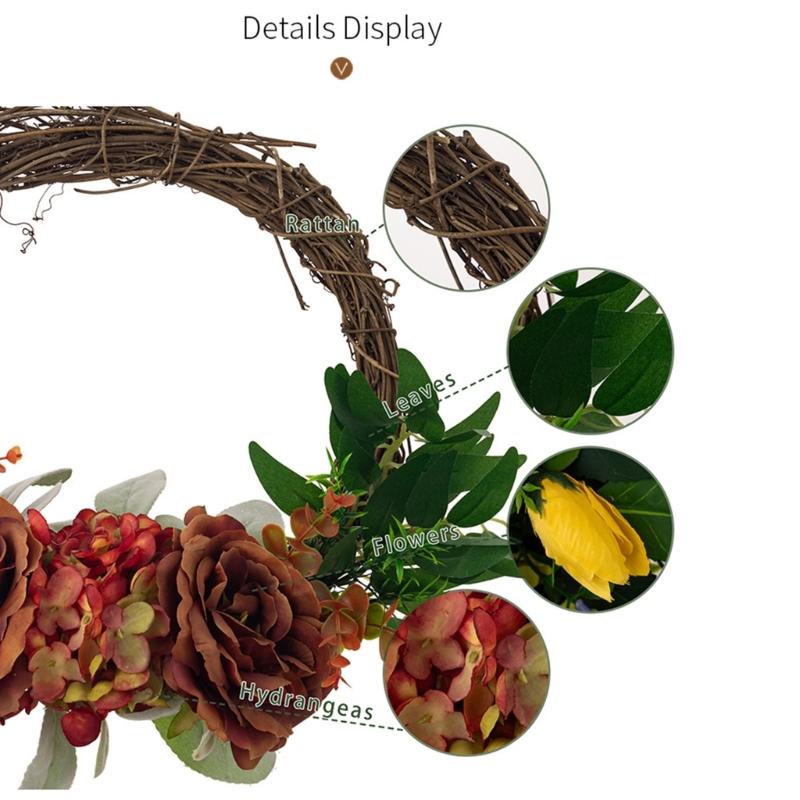 Artificial Flower Wreath for Front Door Farmhouses Garden Wedding Indoor and Outdoor Decorations, Spring Wreath