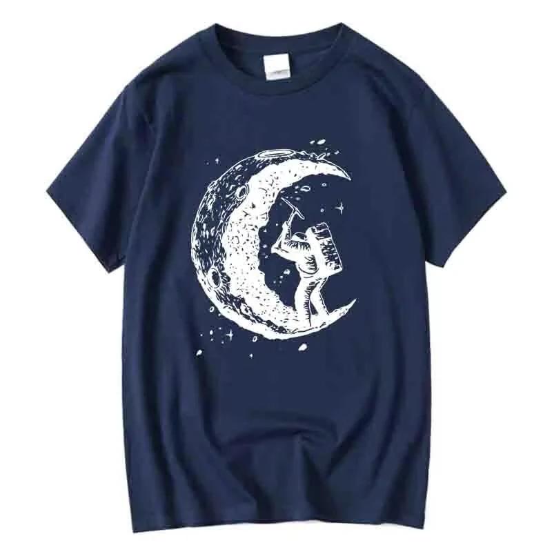 2025 Men's High Quality 100_ Cotton Moon Print Casual Summer Cool Short Sleeve Men Tshirt Loose  Male Tee Shirts Male Tee Tops