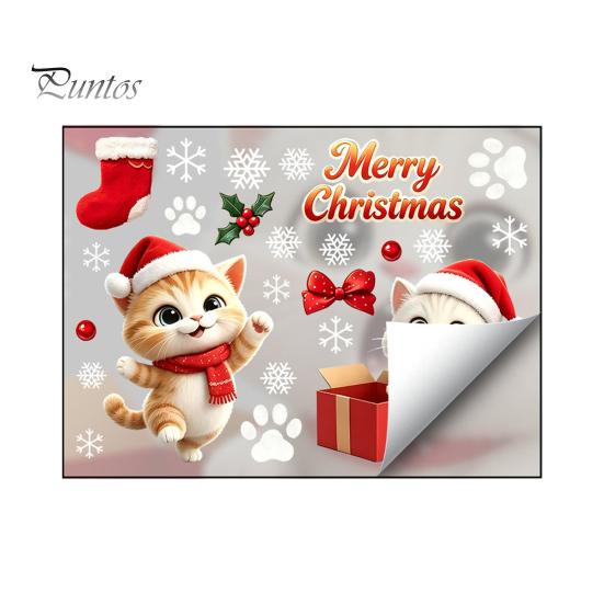 Creative Christmas Gift for Kids Cute Cat Static Glass Sticker, Waterproof PVC Window Decal Holiday Decoration, Home Decor Ornaments Removable