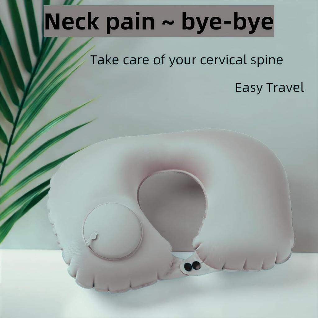 Verstellbares aufblasbares Nackenkissen, Taillenkissen, tragbares aufblasbares Kissen mit Augenmaske, Ohrstöpseln, Handtasche