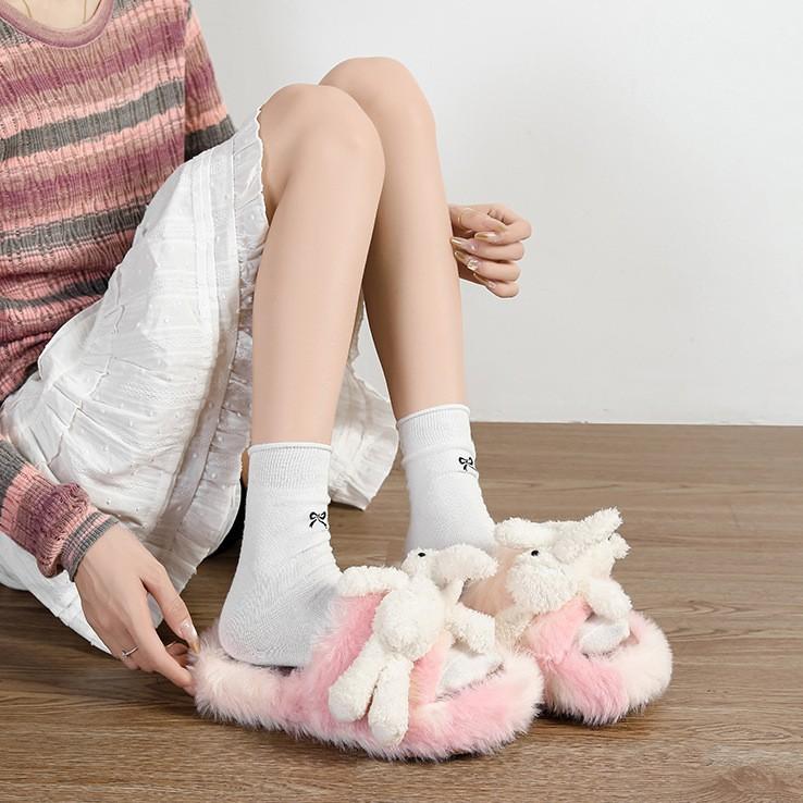 Mao Mao Slippers Women's Wear 2025 Autumn and Winter New Super Fire Platform Cotton Shoes Three-dimensional Bear Doll Plush Slippers