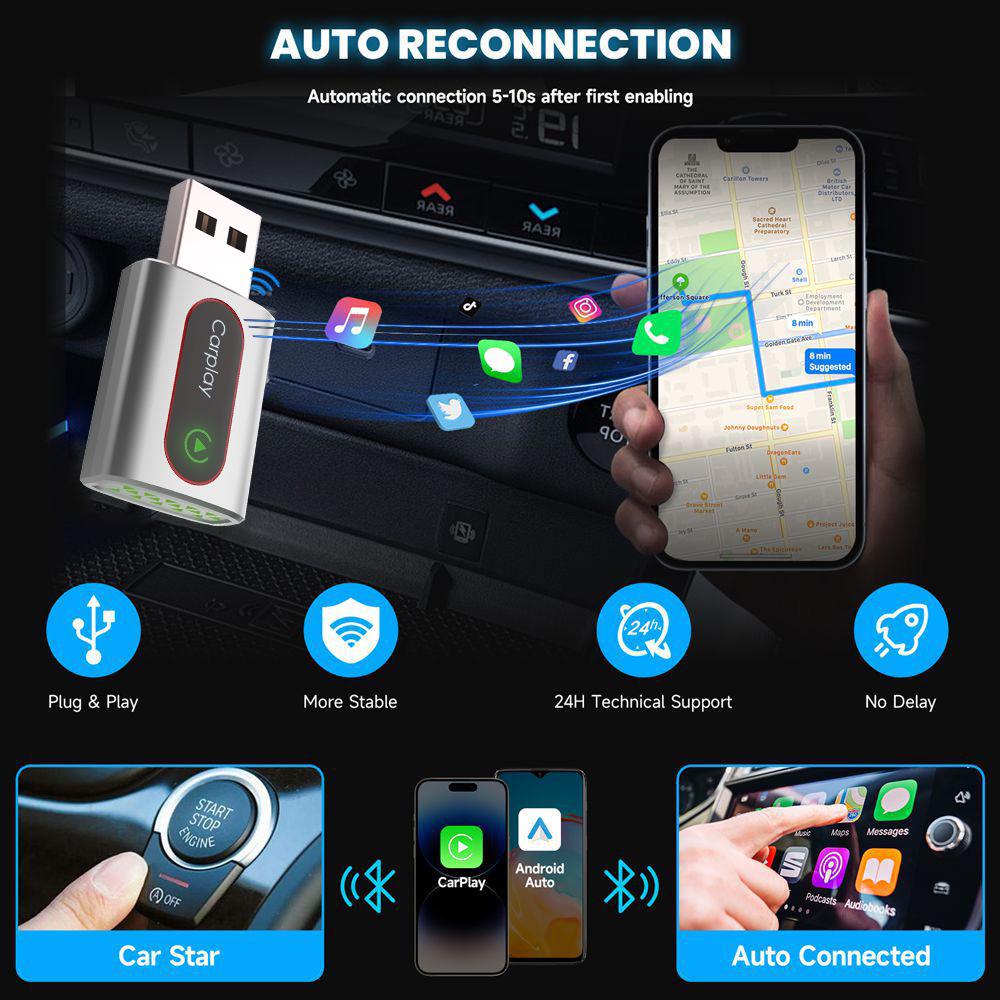 USB Wireless CarPlay Smart Box for iPhone and Android Auto