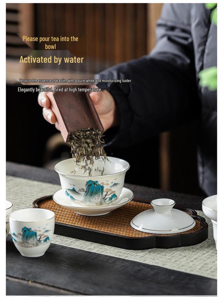 White Porcelain Mutton Fat Jade Kung Fu Tea Set - Perfect for Home, Workplace, or Gift
