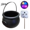 Event Decoration Supplies Light Up Witch Cauldron DIY Set, Halloween Glowing Black Plastic Bowl with Spiders, Fairy Tale Magic Props Spooky
