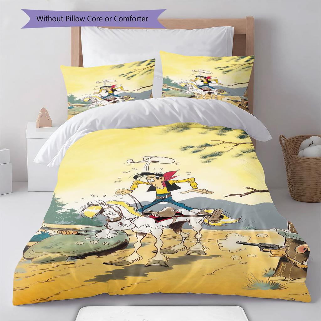 Lucky Luke Sengetøy Dyne Sett Dynetrekk Putetrekk Hjemmeinnredning Bursdagsgave (1 * dynetrekk + 2 * putetrekk, uten kjerne)