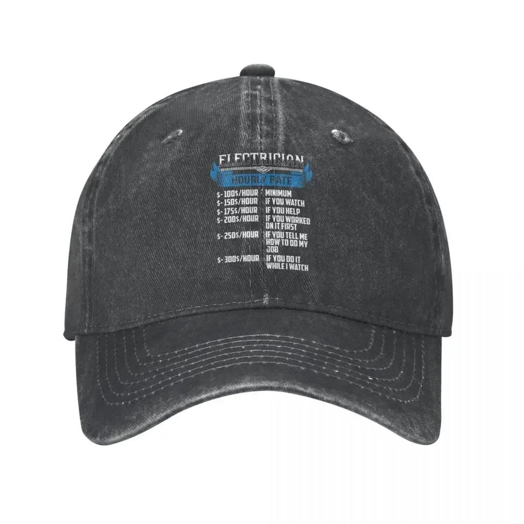Electrician Funny Hourly Rates Men Women Baseball Caps Distressed Denim Caps Hat Casual Outdoor Running Golf Snapback Cap