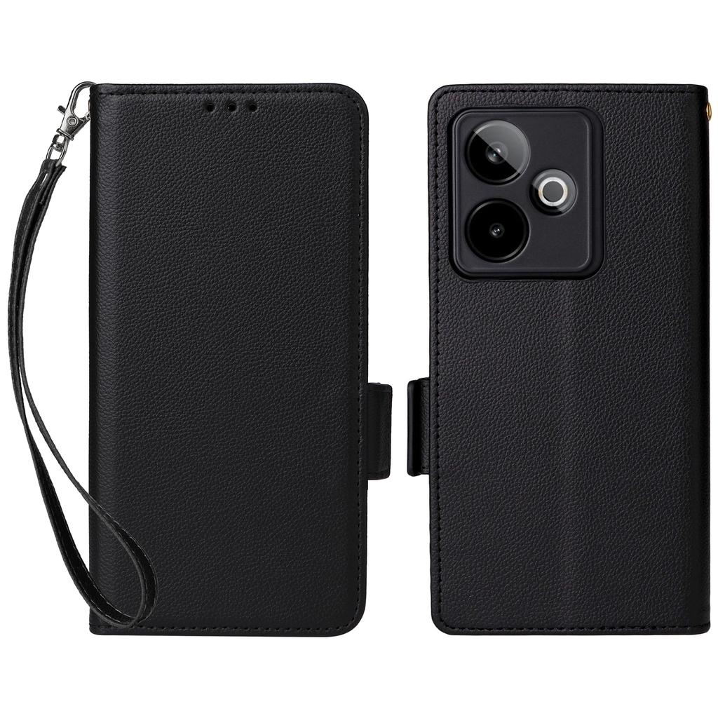 For Realme GT 7 5G Case with Wrist Strap Litchi Texture PU Leather Wallet Phone Cover