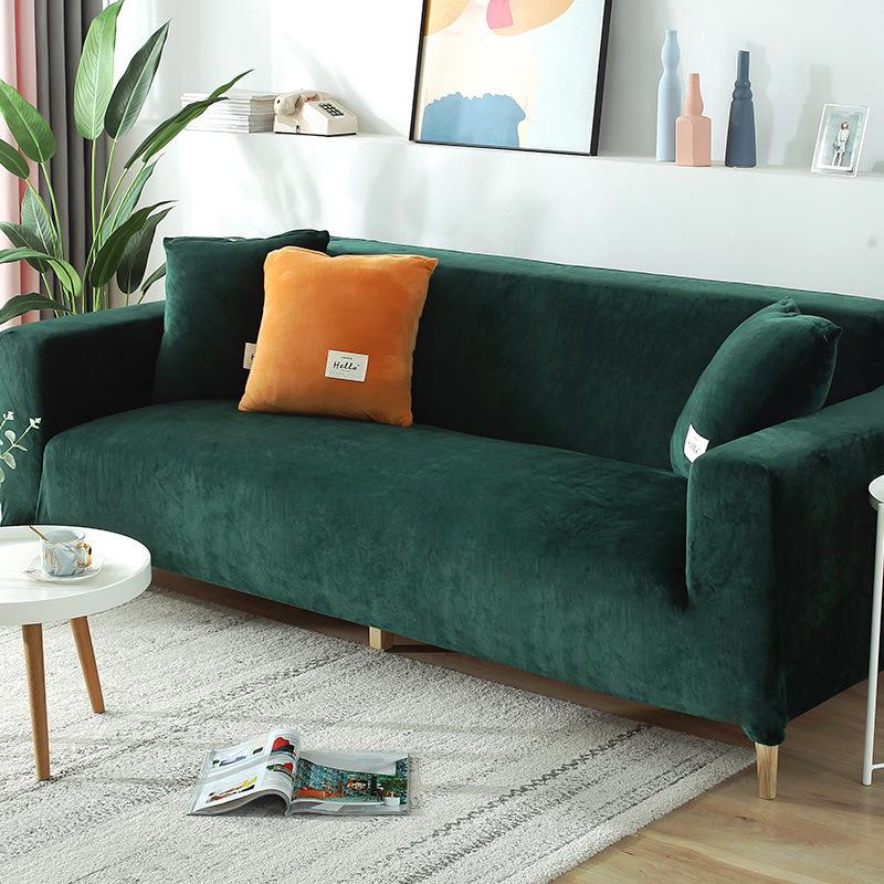 Sofa Cover All-Inclusive Sofa Cover Single Double Three-Seat Gold Velvet Sofa Slipcover Sand Solid Color Elastic Full