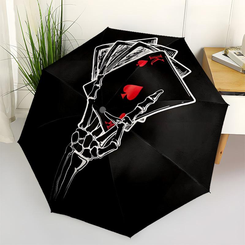 1pc Poker Hand Automatic Folding Umbrella - Windproof Compact Travel Umbrella with Auto Open/Close, 8-Rib Heavy-Duty Shaft for Women/Men A043