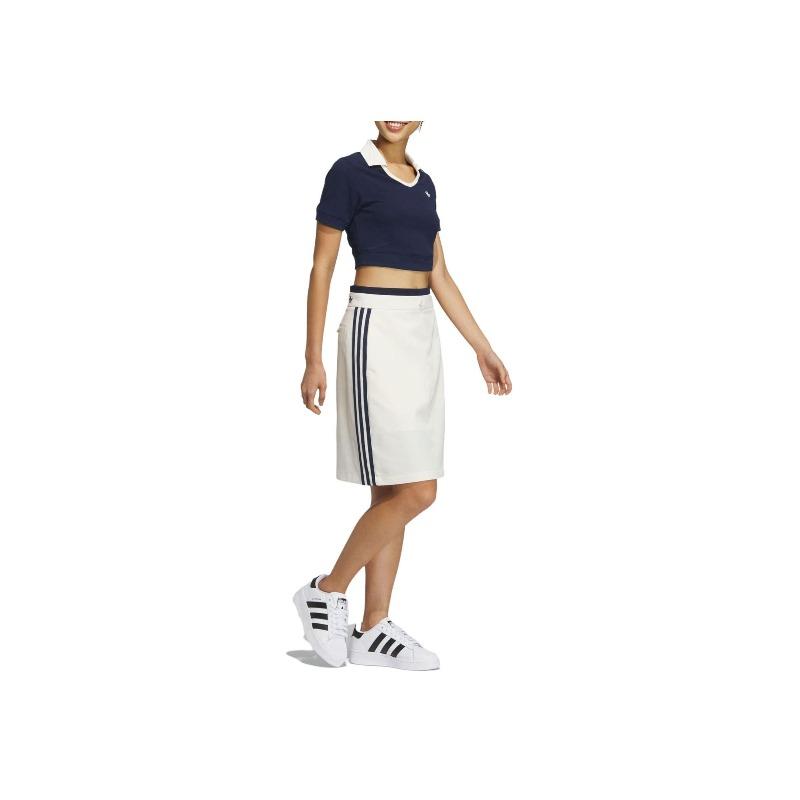 Adidas Originals X Notitle FW23 Contrast V-Neck Crop Polo Shirt Women Tops Blue IN1083