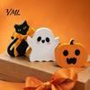 Rustic Farmhouse Halloween Table Decorations 3Pcs/Set Tiered Tray Decorations, Cute Ghost Pumpkin Black Cat Gift for Home Ornaments, Wooden