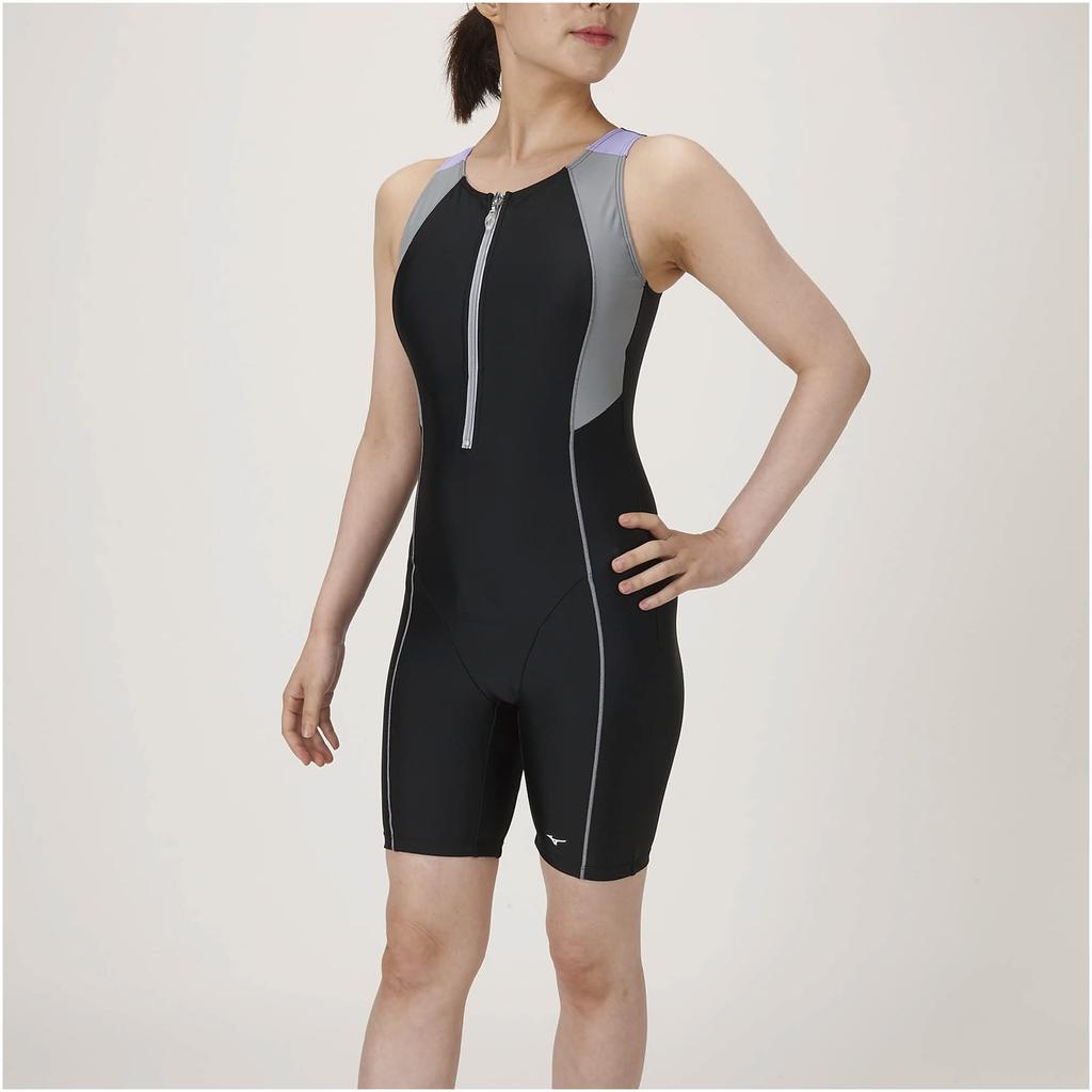 MIZUNO Fitness Gym Black x XL Women's Swimsuit, Swimwear, Wear, All-in-One (3.5-Length), N2JG2321, 91 Gray, Size