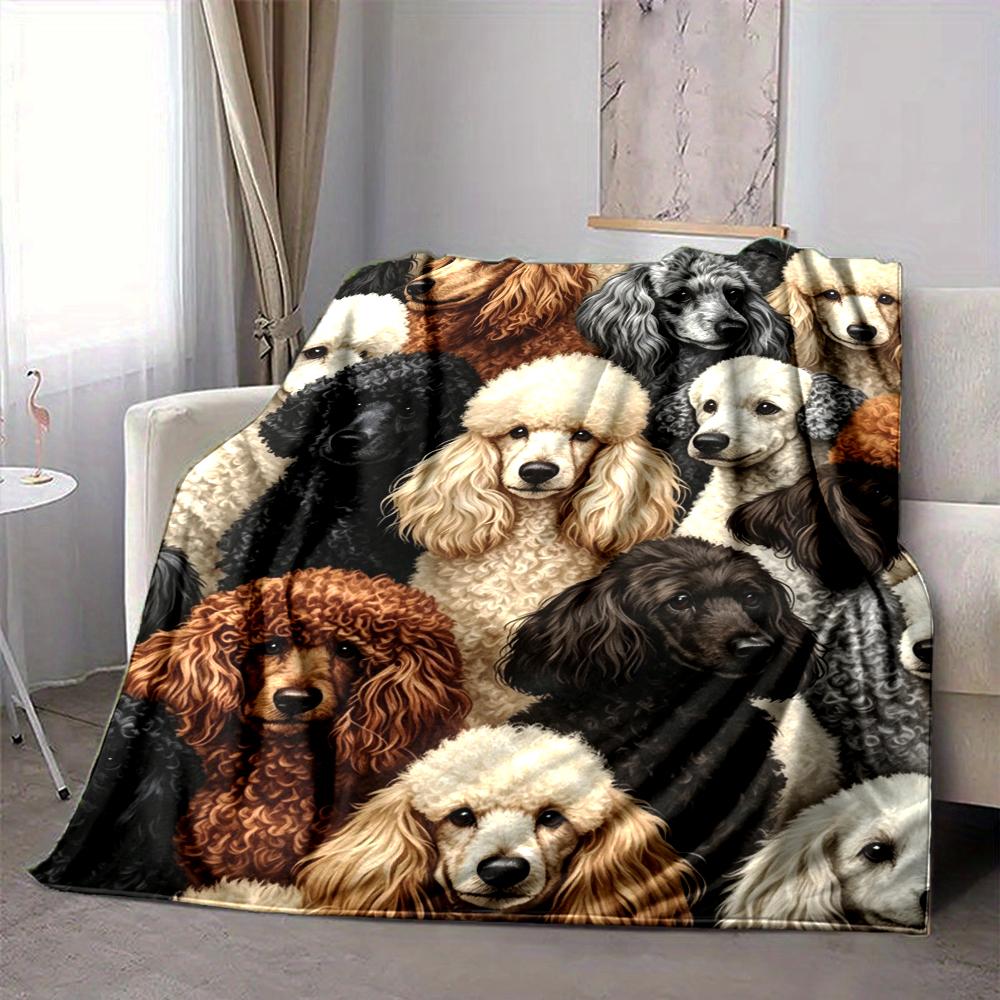 1Pc Poodle Portrait Collage Blanket Soft And Comfortable Casual Warm Camping Travel Christmas Halloween Xmas Gift M924569