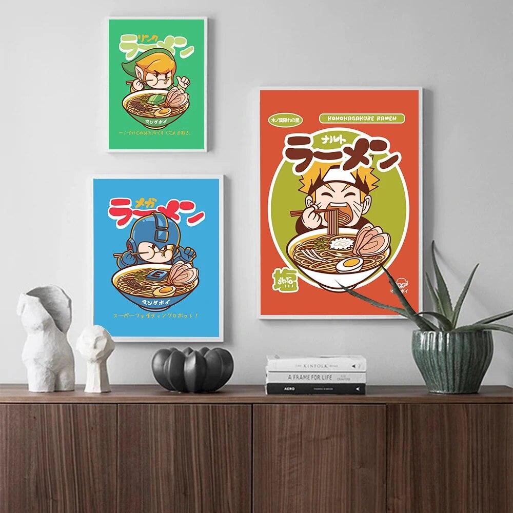 Japanese Anime Cartoon Character Ramen Food Wall Art Prints Funny Noodles Poster Kitchen Art Canvas Painting Pictures Home Decor No Frame