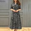 Women Casual Turn Down Collar Loose Leopard Printed Short Sleeve Dress