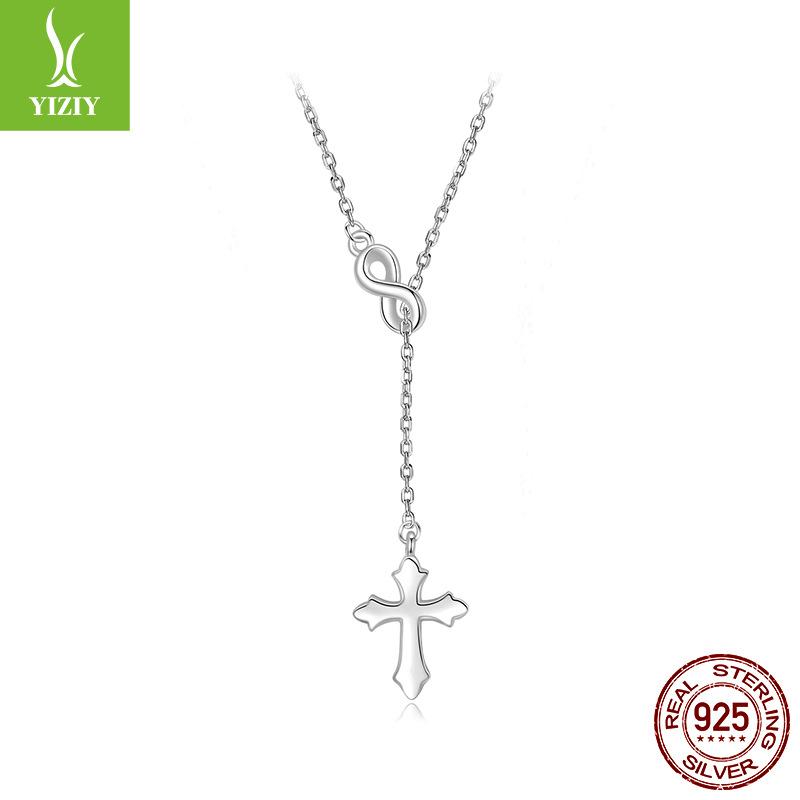 S925 Sterling Silver Eternal Cross Y Necklace, Pop Infinite Love Collarbone Chain