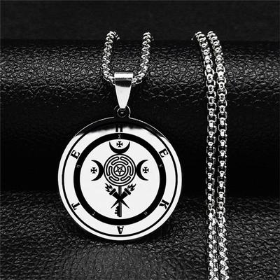 Edelstahl Mond Sonne Hekate Rad Halskette Strophalos Hekate Magisches Symbol Logo Schmuck