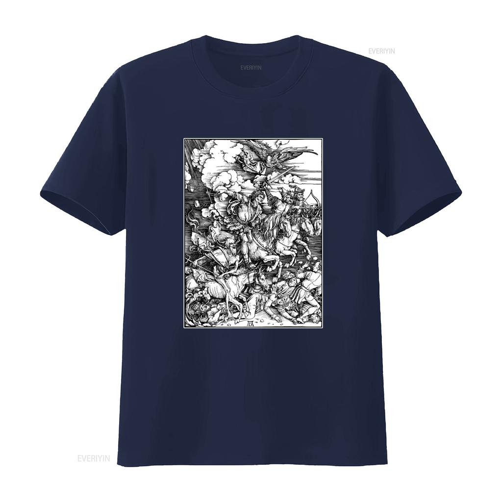 Albrecht Durer Four Horsemen of the Apocalypse German Renaissance Art Woodcut Religious Gothic T Shirt vintage Washed Versatile