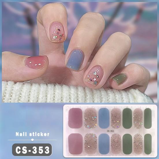 1 Sheet Gel Nail Strip UV Free Easy Apply Remove Self-adhesive Nail Sticker Long Lasting Waterproof Quality Glitter Solid Color Decorative Nail Wrap
