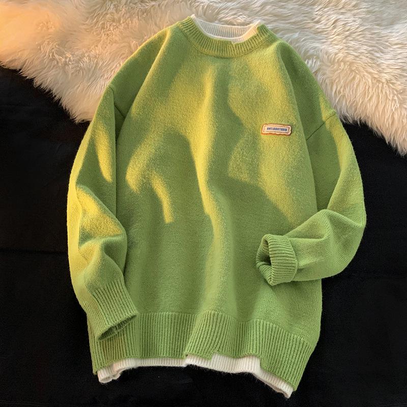 Women's Milk Sweater: Autumn/Winter Round Neck Faux Two-Piece Knit, Trendy Oversized Loose Fit