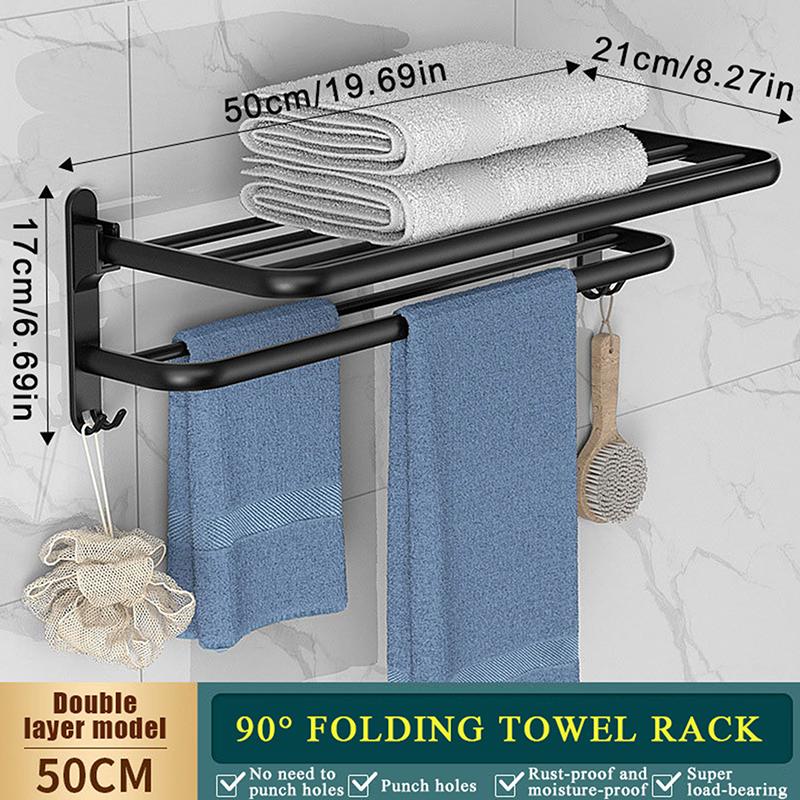 Self-adhesive Wall Mounted Towel Rack Drill Free Rust Resistant Bath Towel Hanger for Hotel Home Shower Use