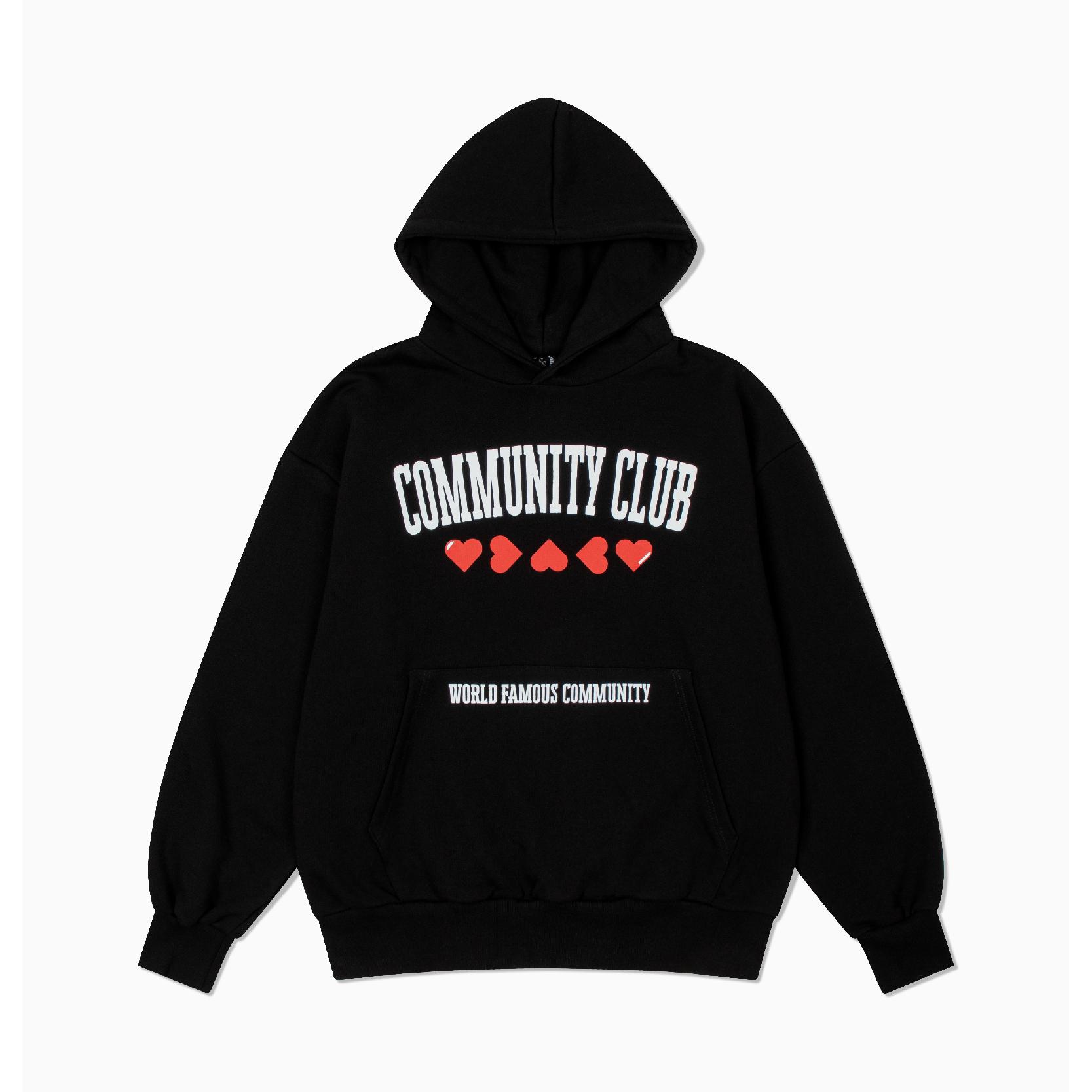 Community Club College Heart Hoodie Black L