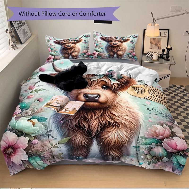 3pcs Enchanted Highland Calf Quilt Cover Set (1 Quilt Cover + 2 Pillowcases Without Pillow Core)