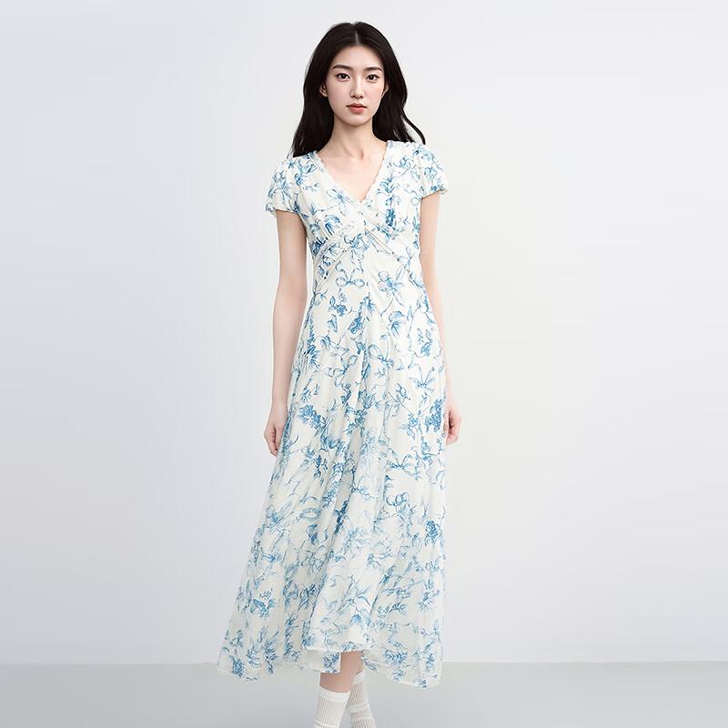 Ledian Illustrated Pleated Lantern Sleeve Dress