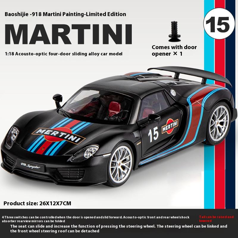 1/18 Porsche 918 Martini Lackiert Limitierte Edition Legierung Druckguss Modellauto Sammlung von Hobby-Ornamenten Ton & Licht Serie Geschenk