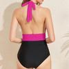 2025 Stylish European & American High-Waisted Backless Color Block One-Piece Swimsuit