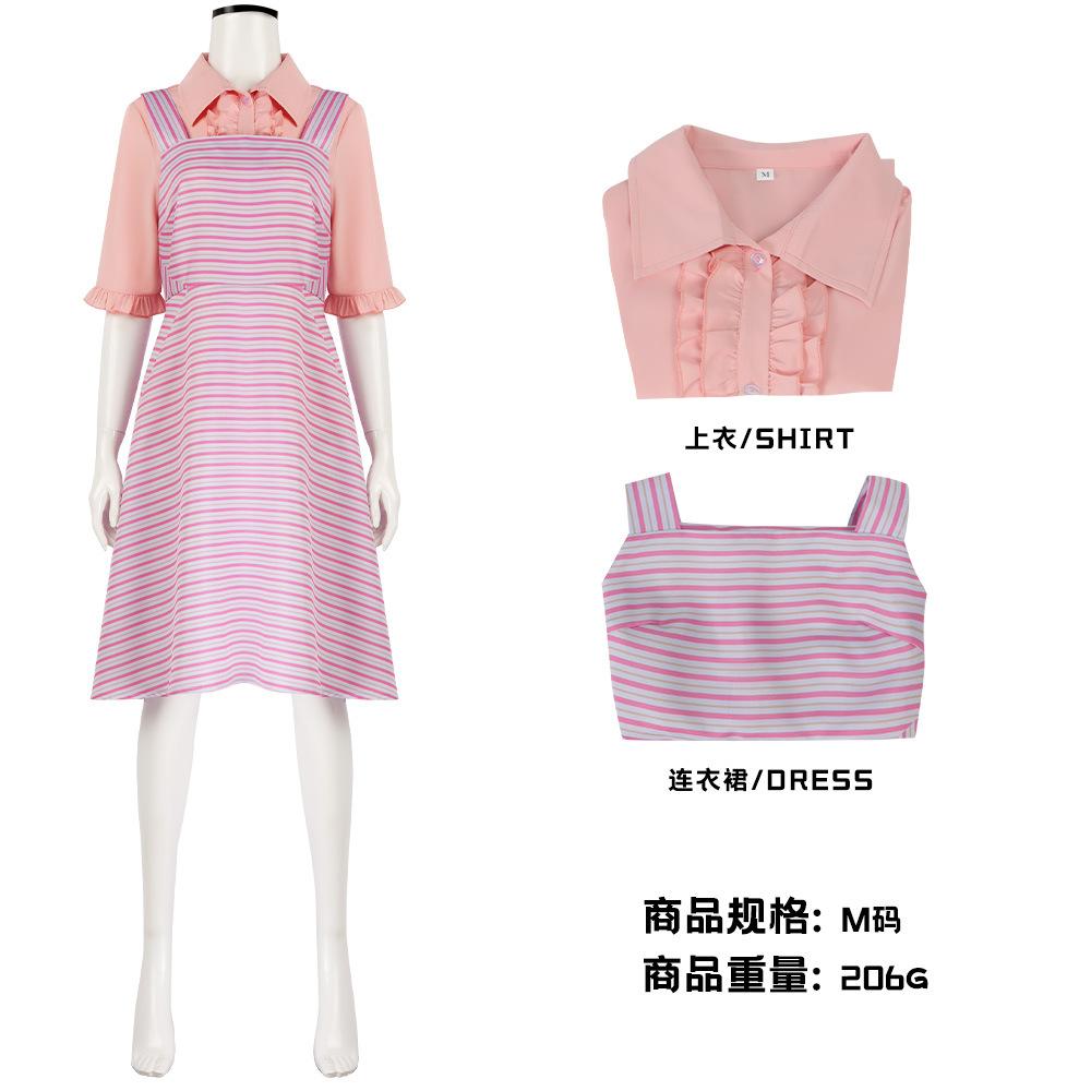 Magic Witch Glinda Cos Suit Pink Striped Strap Dress Performance Suit Factory Straight Hair XS