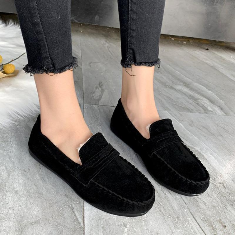 Cotton Shoes Women's New Flat Bottomed Bean Shoes with Velvet Women's Cotton Shoes Butterfly Knot Women's Shoes