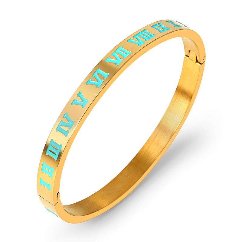 Vintage Roman Letter Bangles & Bracelets for Women Black Gold Numeral Color Charm Cuff Bangles Stainless Steel Jewelry
