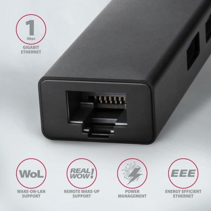 Hub Multiport USB 3.0 - AXAGON HMA-GL3A - 3 x USB-A - Gbit-LAN - microSD
