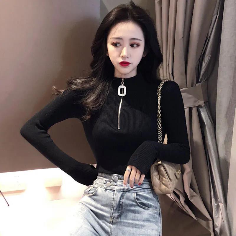 Poloviční rolák Pletená spodní košile Dámské Vnitřní svetr na zip Dámské Westernový styl Univerzální Top Dámské