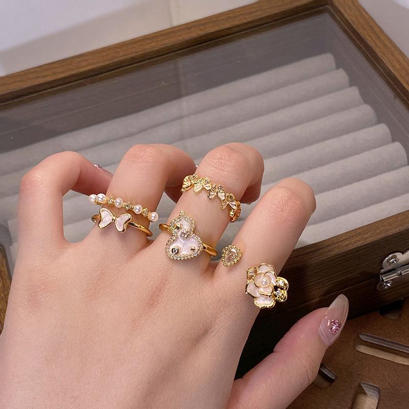 Medieval Enamel Oil Dripping Flower Butterfly Opening Ring Niche Design Light Luxury High-End Ring