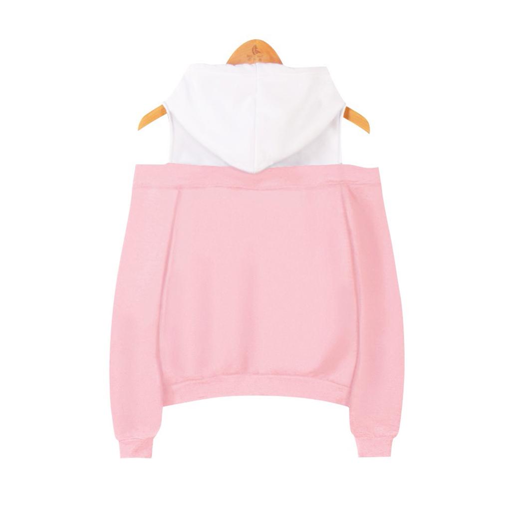 Ladies' Fashion Trend Off Shoulder Fake Two-piece Hooded Sweatshirt