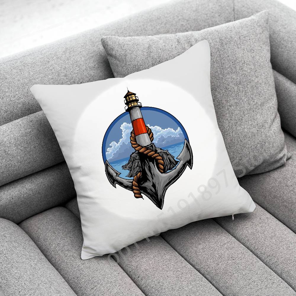 Anchor Boat Ship Wheel Compass Logo Throw Pillow Case For 45*45cm 40cm 55cm 50cm 30cm Square Car Pillowcase Shell