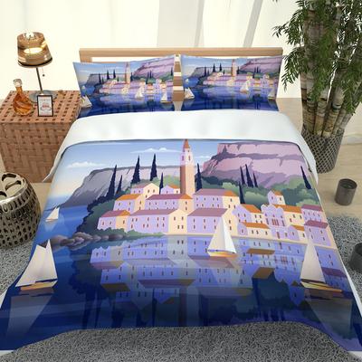 Full Double Bed Set Cartoon Architecture House Duvet Cover 3D Quilt Cover Comforter Covers For Single Double Queen King Bed Size
