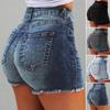 Women Leisure Shorts Vintage High-Waist Distressed Denim Leisure Shorts with Butt-lifted Design Side Pockets for Women Vintage Style Washed Party P