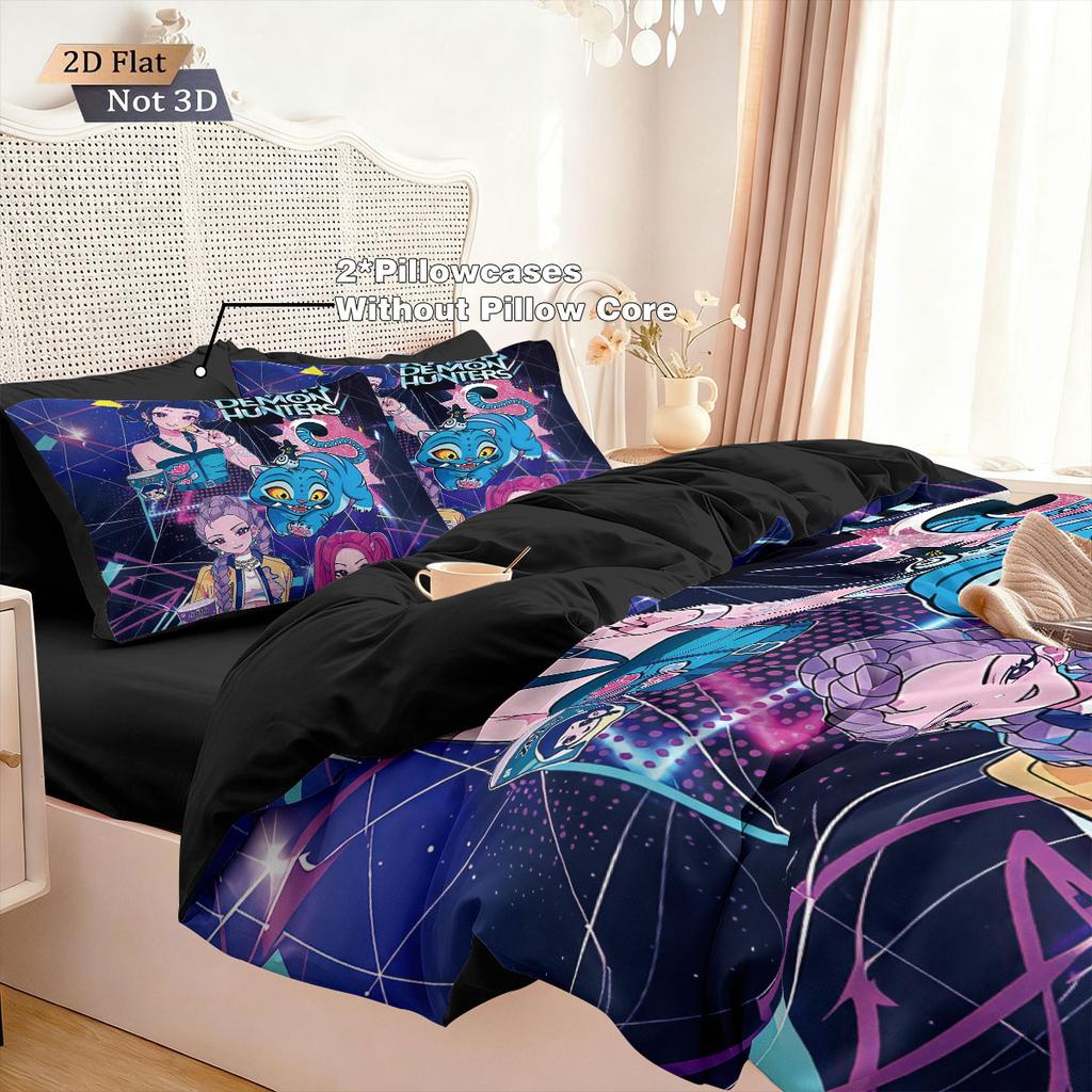 3pcs K-Pop Demon Hunters Print Coreless Bedding Set Multi Sized Bedding Dormitory Duvet Cover, Soft Decoration, Machine Washable